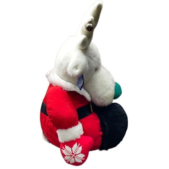 VINTAGE Applause Rare Santabell Jingle White Reindeer Moose  Santa Suit Plush Ta - Picture 2 of 10